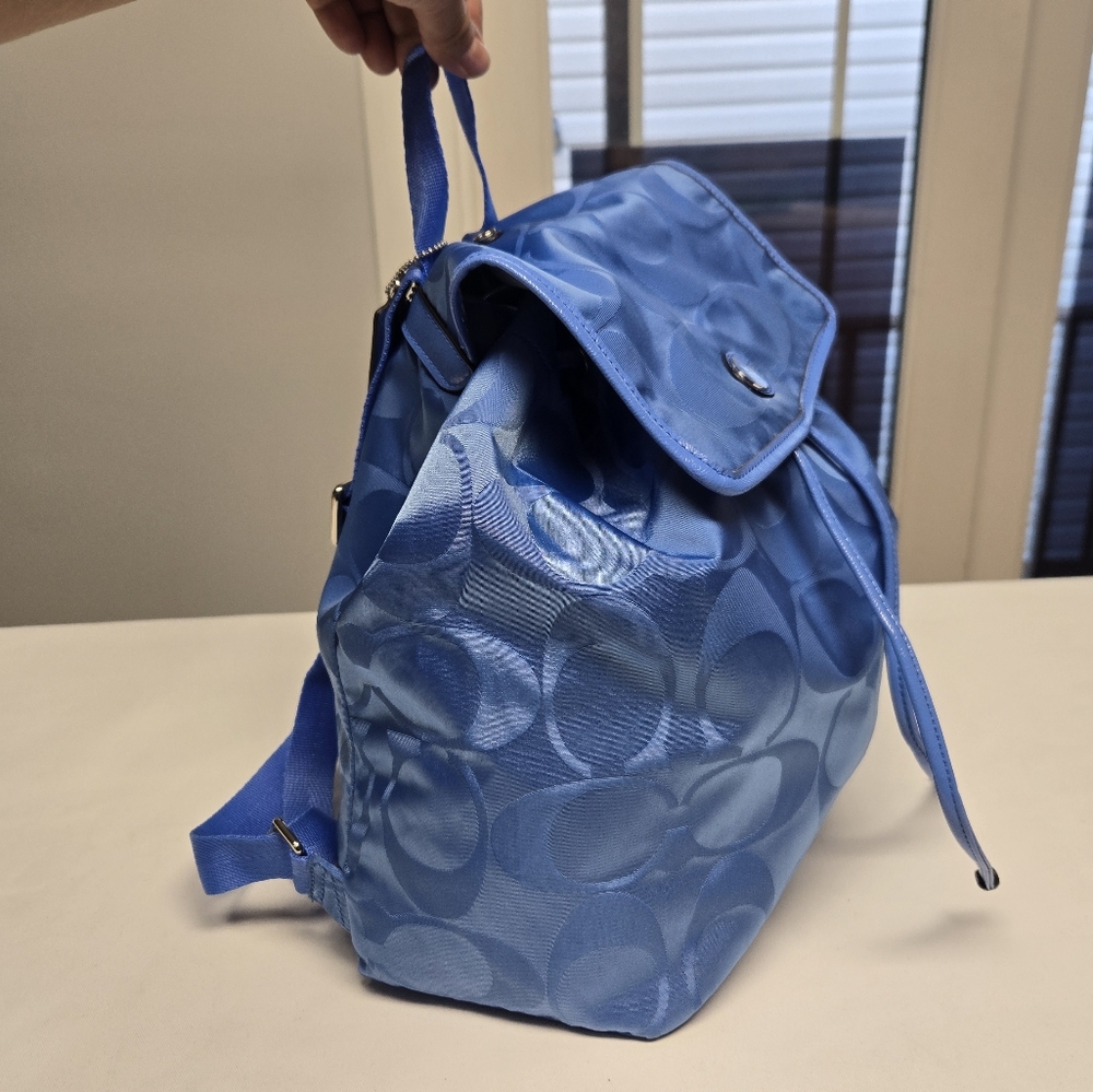 Coach Light Blue Signature Nylon Drawstring Backpack - Picture 3 of 16